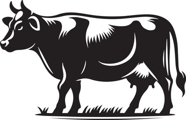 Black & White Bovine: A Cow Silhouette, Vector illustration, isolated.