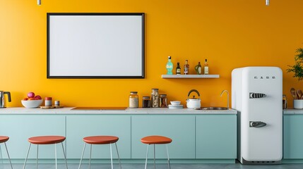 Vibrant Minimalist Kitchen with Clean Interior and Frame Mockup