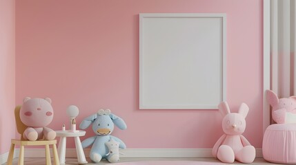 Whimsical and Minimalist 3D Rendered Kid s Room with Framed Mockup