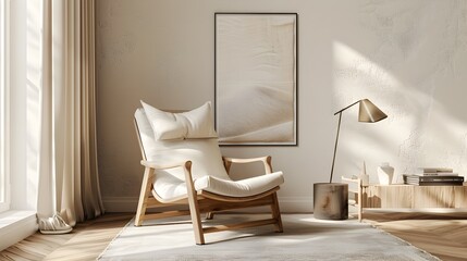 Wooden Frame Accentuates a Modern and Stylish Designer Chair in a Contemporary Interior Setting