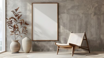 Wooden Frame Beside Minimalist Modern Chair in Elegant Interior Design