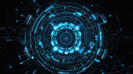 Fototapeta premium Abstract blue computer technology background with circuit board and circle tech.