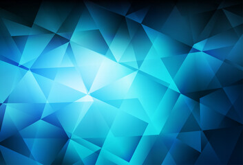 Dark BLUE vector shining triangular backdrop.
