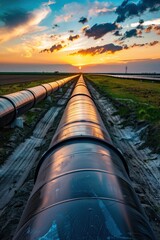 Renewable energy pipeline for clean electricity production in an open field and near mountains.