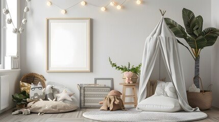 Cozy and Minimalist Children s Room with Mock Up Frame and Inviting Elements
