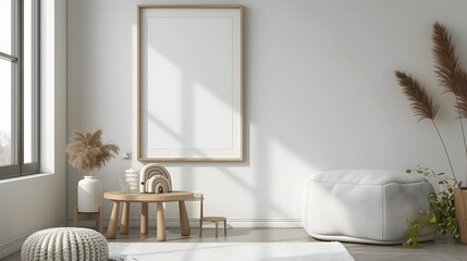 Cozy and Minimalist Children s Room with Modern Furniture and Frame Mockup