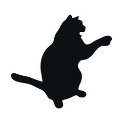 Playful cat silhouette isolated on white background. Excited cat catches something. Feline shadow. Vector illustration