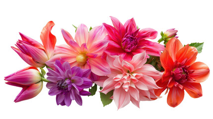 Obraz premium Colorful Dahlia and Tulip Bouquet on White Background