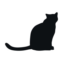 Sitting cat silhouette isolated on white background. Feline shadow. Vector illustration
