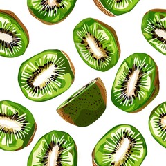 Fototapeta premium Kiwi sliced in half atop kiwis on white surface