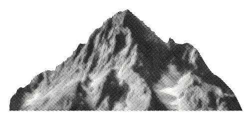 mountain isolated retro halftone grunge dotted texture cutout vintage collage element for mixed media design
