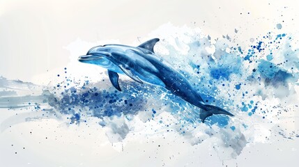 Dolphin leaping from water, splash of paint