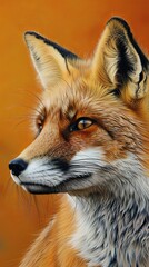 Obraz premium Close-up of a red fox with orange background, side profile. Wildlife and nature photography concept