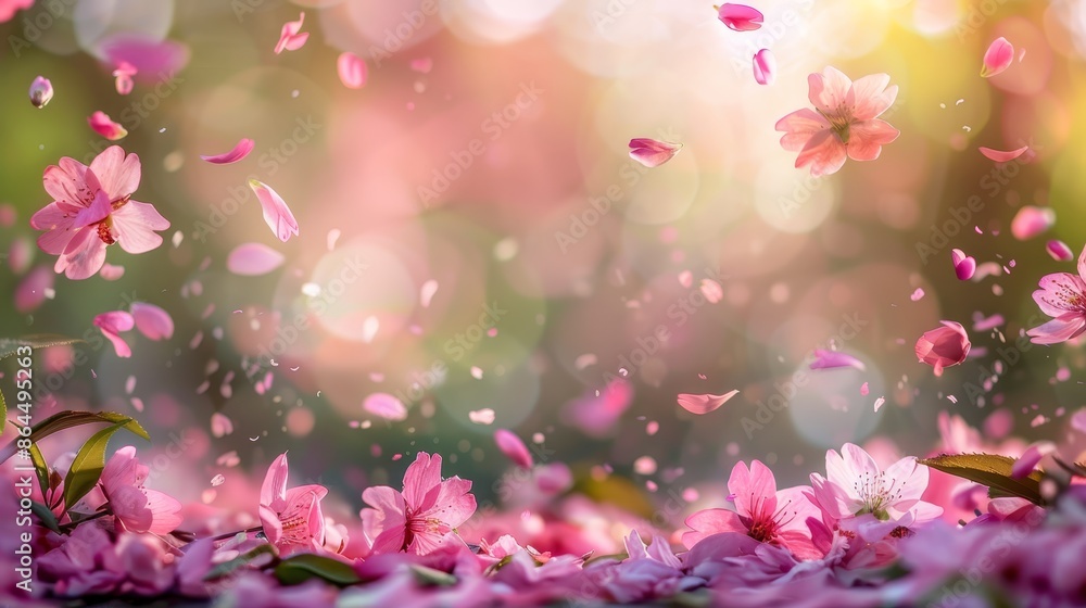 Wall mural a bunch of pink flowers floating in the air a bolero of pink flowers above