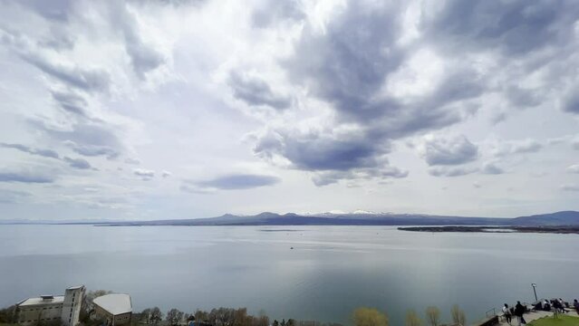 view of famous Sevan lake at spring sunny day. Travel and tourist destinations of Armenia
