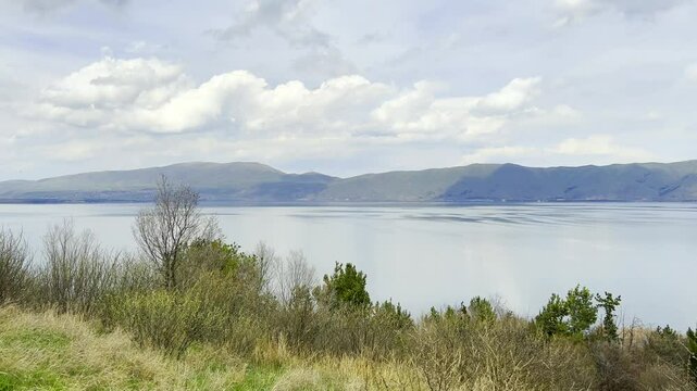 view of famous Sevan lake at spring sunny day. Travel and tourist destinations of Armenia