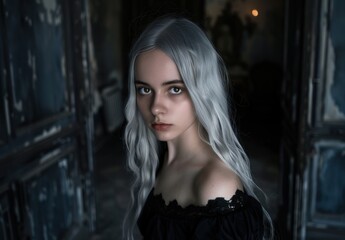 Naklejka premium Mysterious woman with silver hair