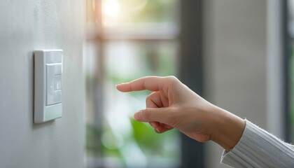 Persons Hand Reaches for a White Light Switch in a Modern Interior