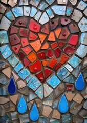Obraz premium Colorful mosaic heart pattern with water droplets