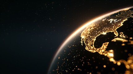 Minimalist Earth in dark, ambient lighting, partial continents visible, perfect for environmental themes, subtle glow highlighting the curvature, deep space background