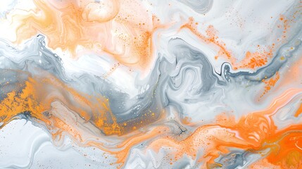 Fototapeta premium Abstract orange and grey acrylic fluid art background. Digital art wallpaper. Trendy orange and grey abstract paint swirls and splashes. Modern art painting.