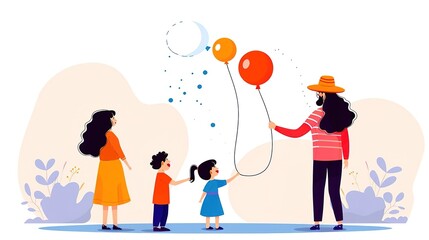 Fototapeta premium Happy family with balloons enjoying time together.