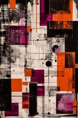 Fototapeta premium Abstract painting background showing modern art with orange and purple shapes