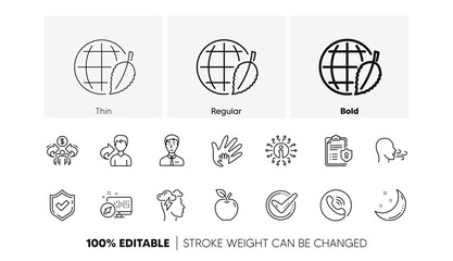 Privacy Policy, Social Responsibility. Check mark, Sharing economy and Mindfulness stress line icons. Linear icon set. Line icons set. Vector