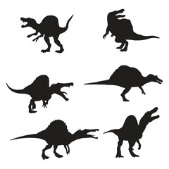 Set of Spinosaurus Dinosaur Vector Illustration Silhouette