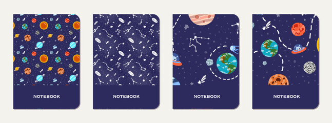 Exercise book cover with constellations and © Begin Again