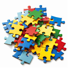 Naklejka premium 3D multi-colored puzzles isolated on a white background. Decor, print, creative illustration for advertising children's leisure activities