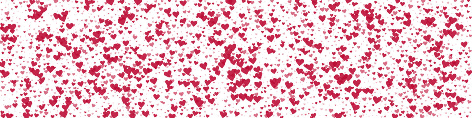 Red hearts scattered on white background.
