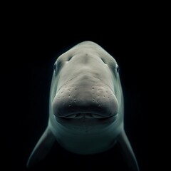 Fototapeta premium Frontal face portrait of an elegant dugong staring directly at the camera.