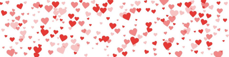 Red hearts scattered on white background.