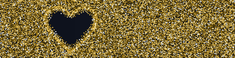 Gold hearts scattered on black background.