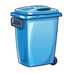 A blue recycling bin with a white recycling symbol on the front.