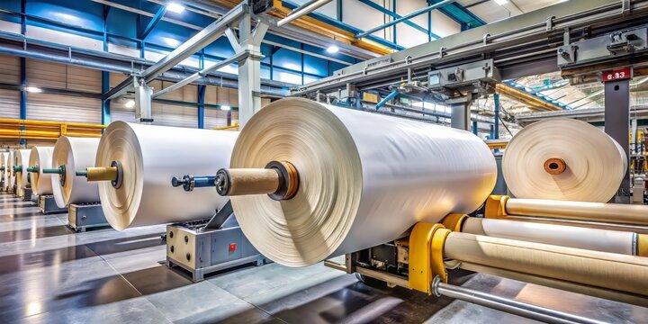 Rolls of paper in a printing machine at a production site