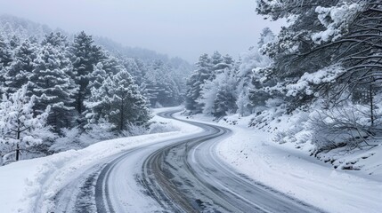 Obraz premium Snowy landscape with icy road