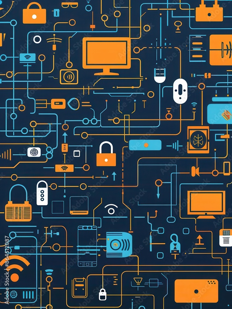Poster an abstract illustration depicting the interconnectedness of modern network devices and smart home g