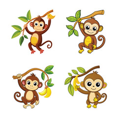 Fototapeta premium Cartoon monkey hanging vector