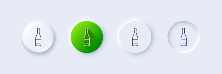 Champagne bottle line icon. Neumorphic, Green gradient, 3d pin buttons. Anniversary alcohol sign. Celebration event drink. Line icons. Neumorphic buttons with outline signs. Vector