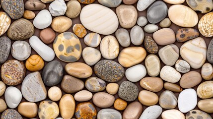 A close-up shot of a variety of smooth, colorful pebbles on a brown surface SEAMLESS PATTERN