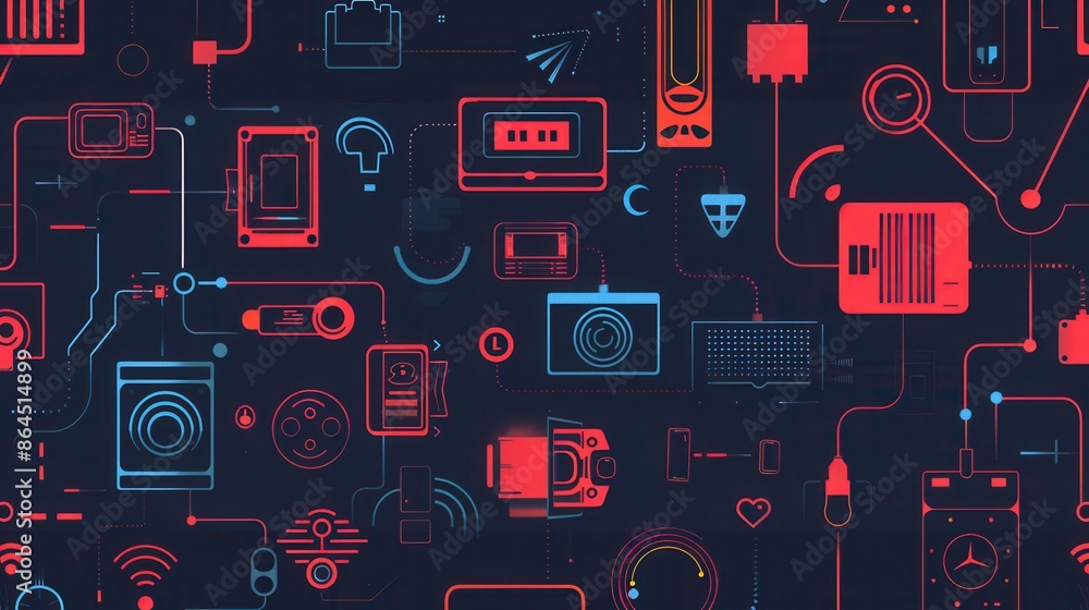 Leinwandbilder a digital illustration showcasing a network of interconnected routers, modems, and smart home gadget