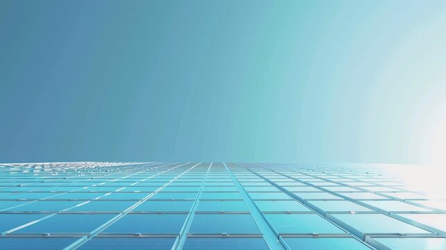 Panoramic view of solar panel against clear blue sky with ample space for text placement