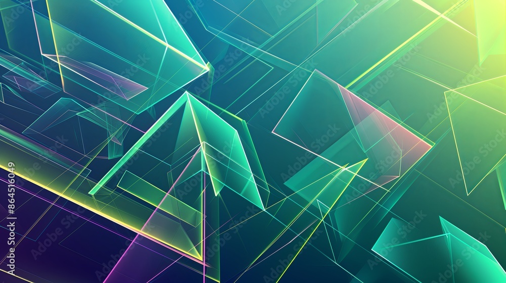 Poster A futuristic digital design with neon triangles and geometric patterns, perfect for a modern and vibrant backdrop.