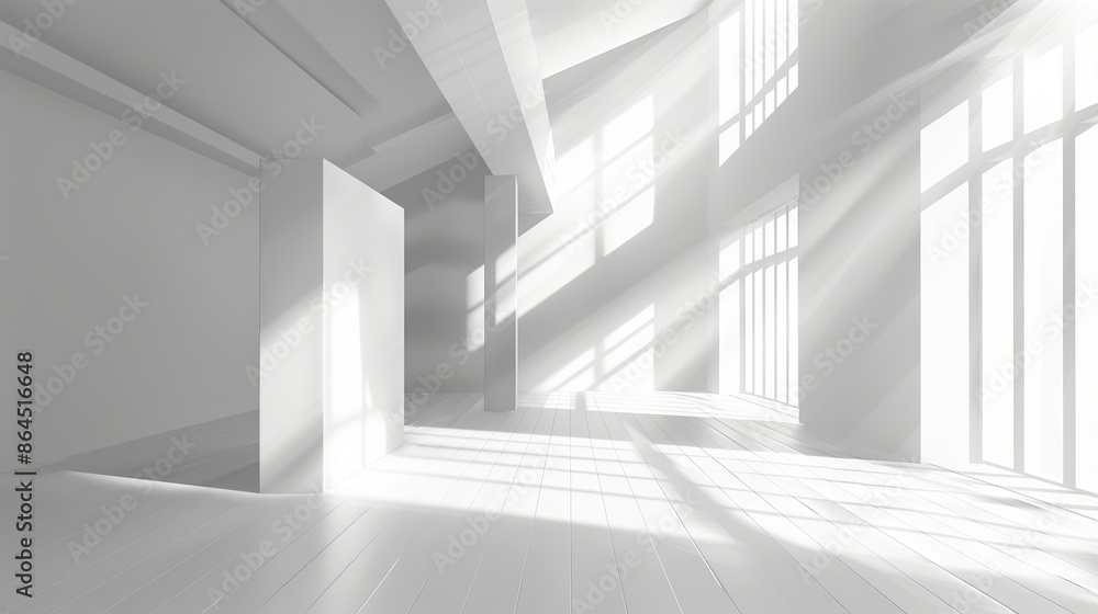 Poster A minimalist interior with large open spaces and clean lines, ideal for a modern home or gallery.