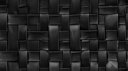 A seamless texture image of black leather woven together in a square pattern SEAMLESS PATTERN