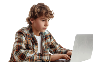 Teenage Boy Coding on Laptop