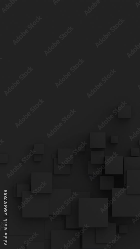Aufkleber Cubes with random size move and grow loop. A place for text on the left. Abstract 3d render geometrical concept background. Vertical video