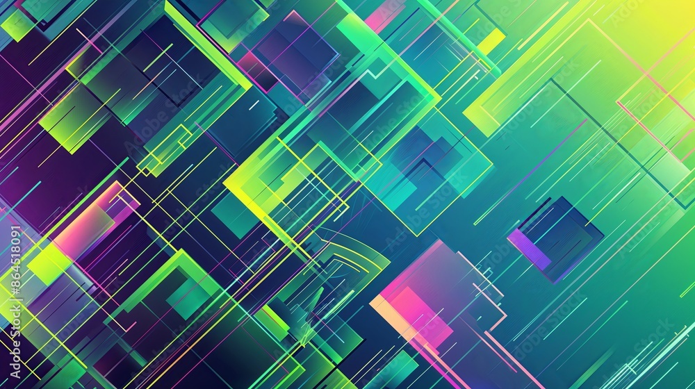 Poster a seamless geometric pattern with neon colors and digital effects, ideal for a trendy and modern des
